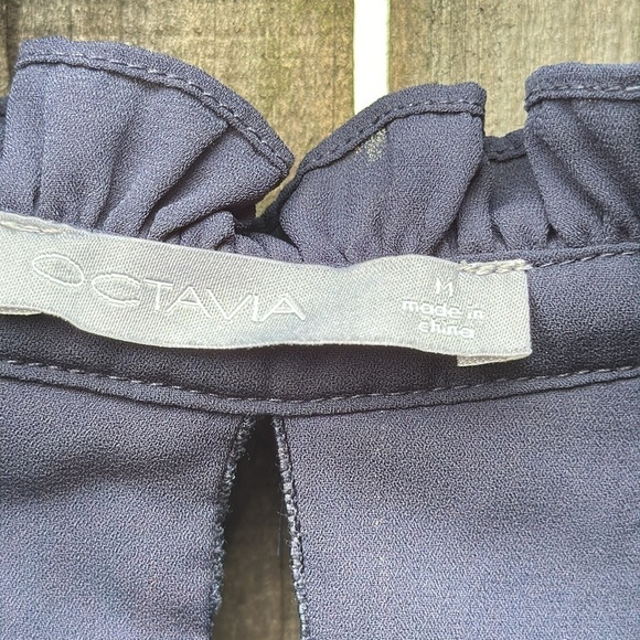 Octavia navy blouse, lace details, bell sleeves, size medium - Picture 3 of 6